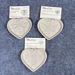 3 Vintage Pampered Chef Family‎ Heritage Heart Cookie Mold Hospitality Peace Y2K